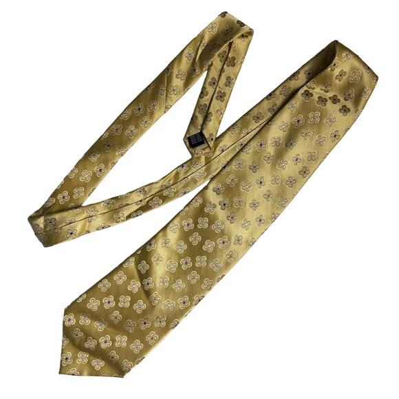 Rooster Vintage Men's Neck Tie 100% Silk Flower Printed Gold Yellow 59" Career - Picture 3 of 7